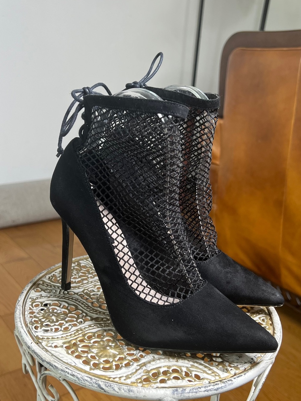 Zara Black Mesh & Suede Stiletto Booties